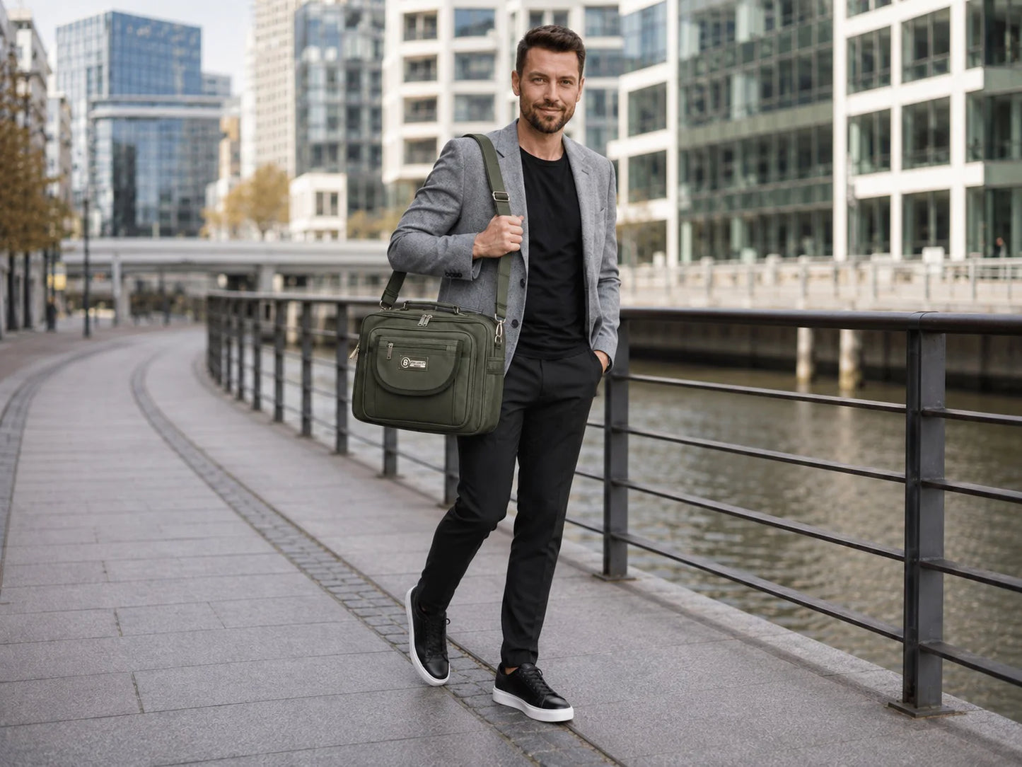 Zielona torba męska Bellugio A4 nylon 2 komory wodoodporna