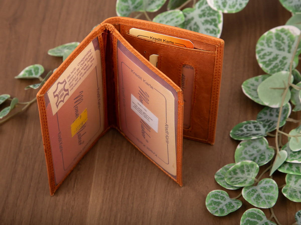 Skórzane etui na dokumenty Money Maker koniak – 8 kart, 2 okna