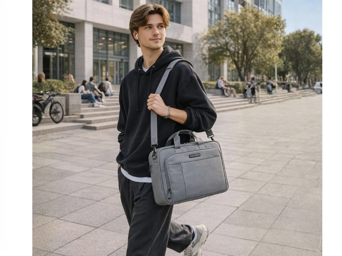 Torba na laptopa 15,6" 40x30 cm szara lekka z paskiem na ramię