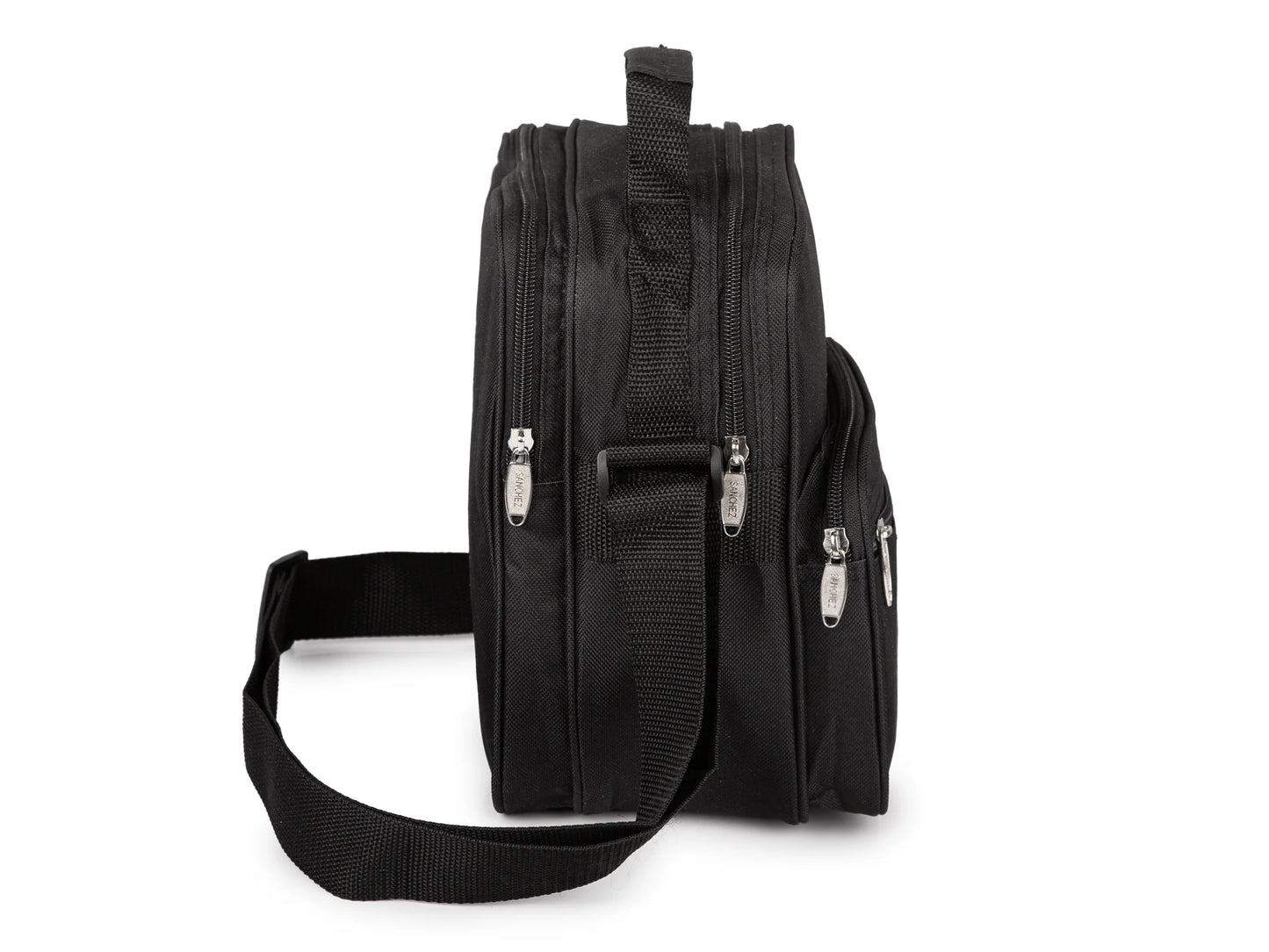 Torba męska na ramię czarna listonoszka pionowa 3 komory nylon
