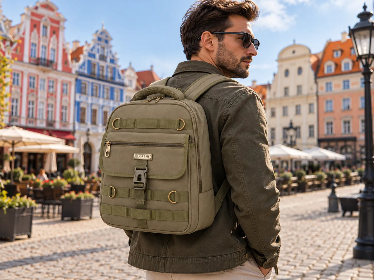 Plecak ORMI khaki A4 z kieszenią na laptopa 13-14" usztywniony