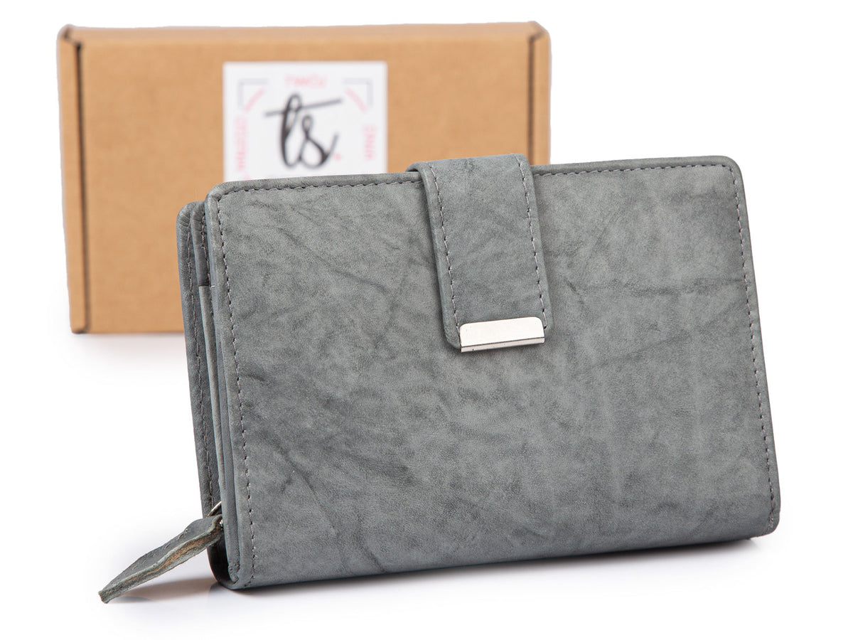 Szary portfel damski skórzany Money Maker RFID 9 kart 13,5 cm