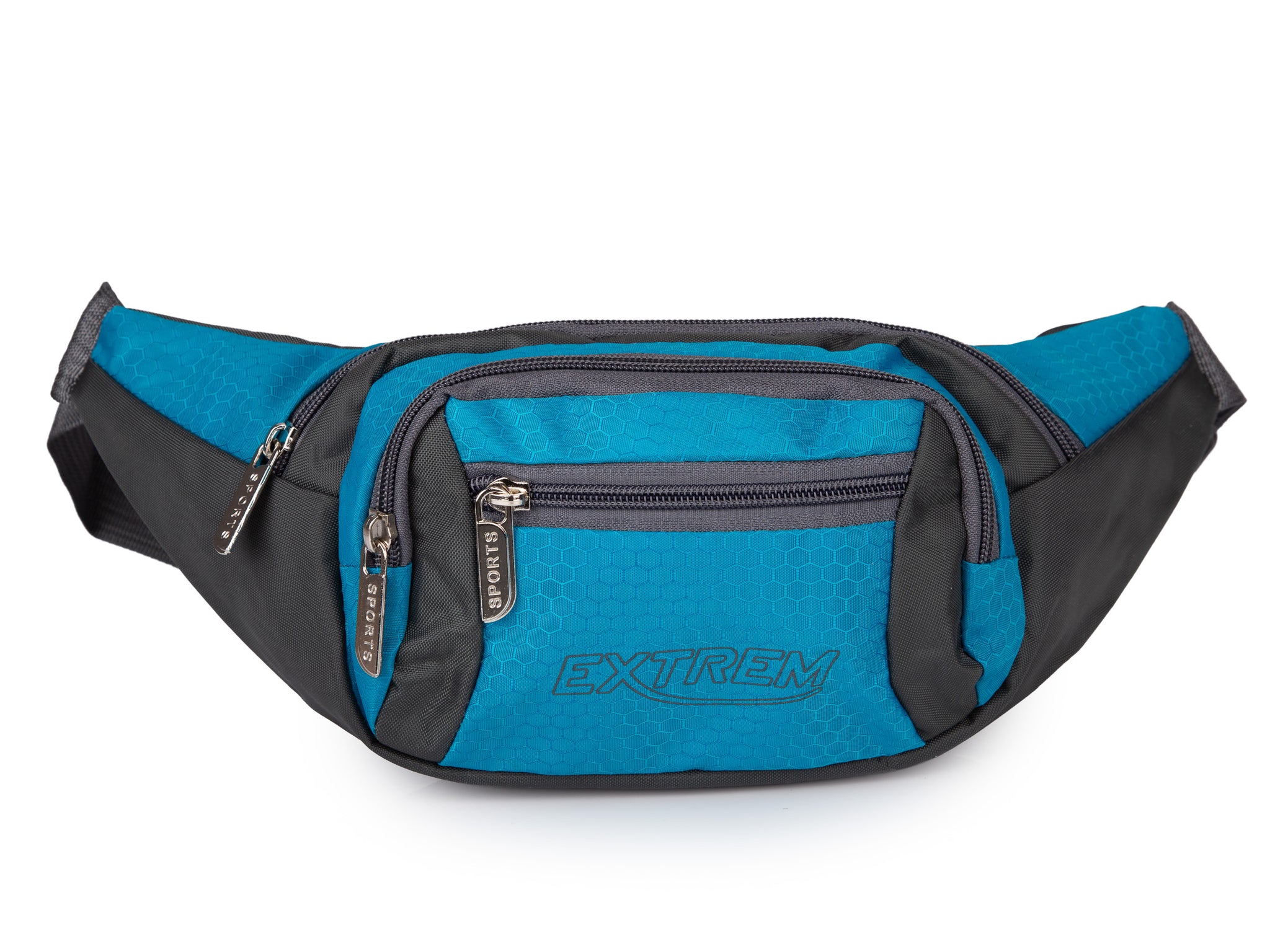 Saszetka biodrowa Bag Street błękitna wodoodporna z 4 kieszeniami 35 cm