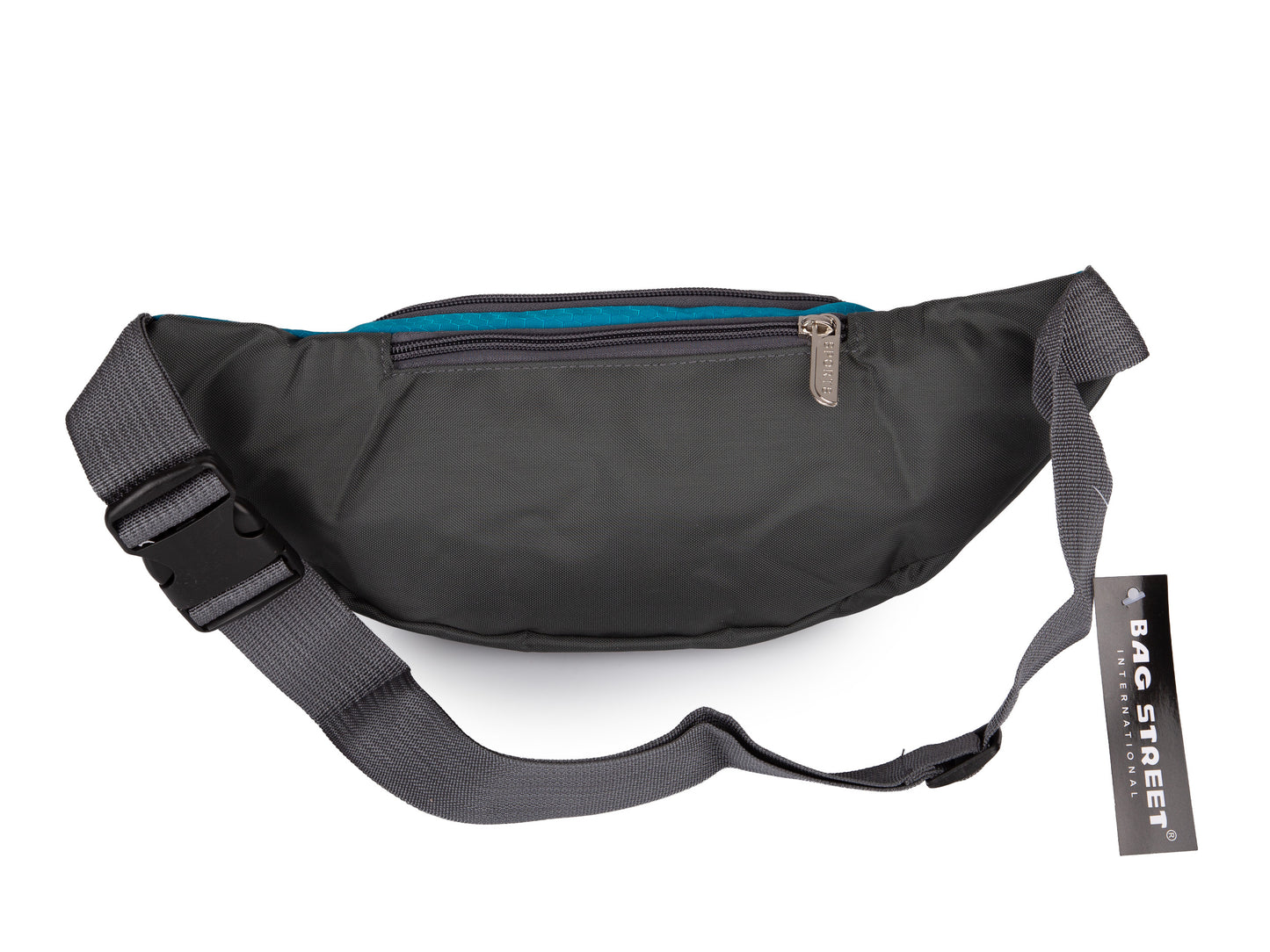 Saszetka biodrowa Bag Street błękitna wodoodporna z 4 kieszeniami 35 cm