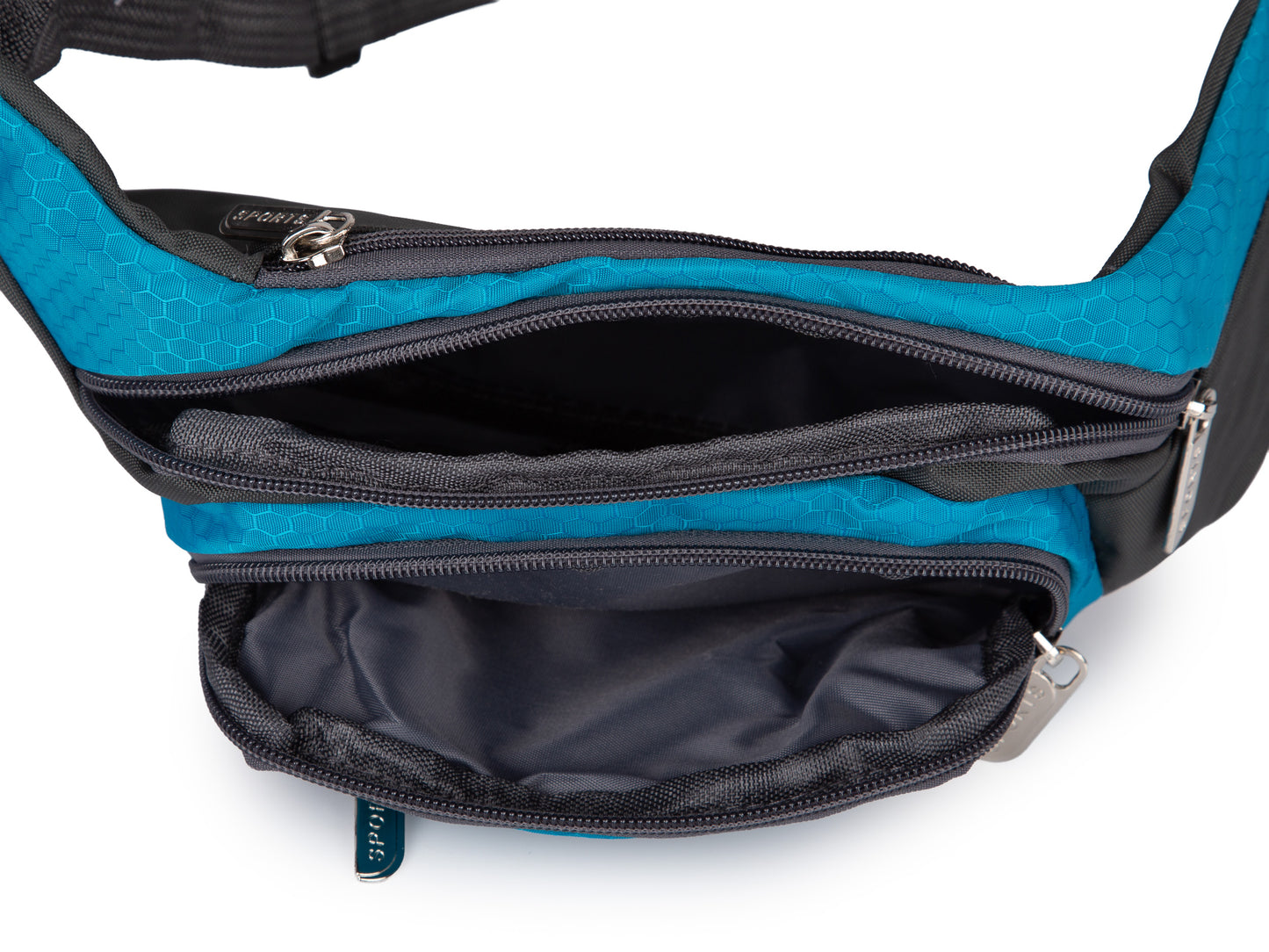 Saszetka biodrowa Bag Street błękitna wodoodporna z 4 kieszeniami 35 cm