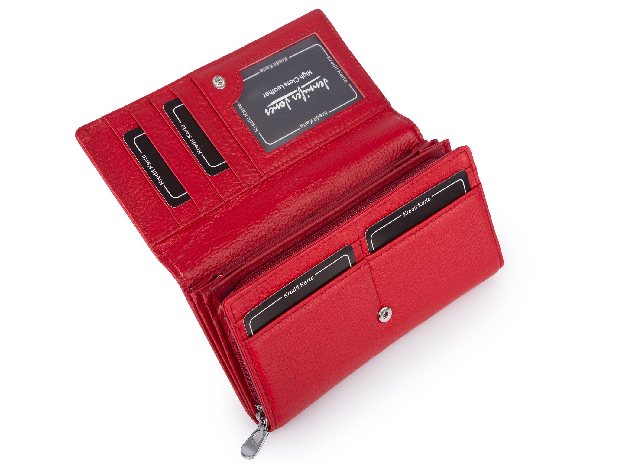 Duży Portfel Damski Skórzany RFID Czerwony Jennifer Jones na Zamek