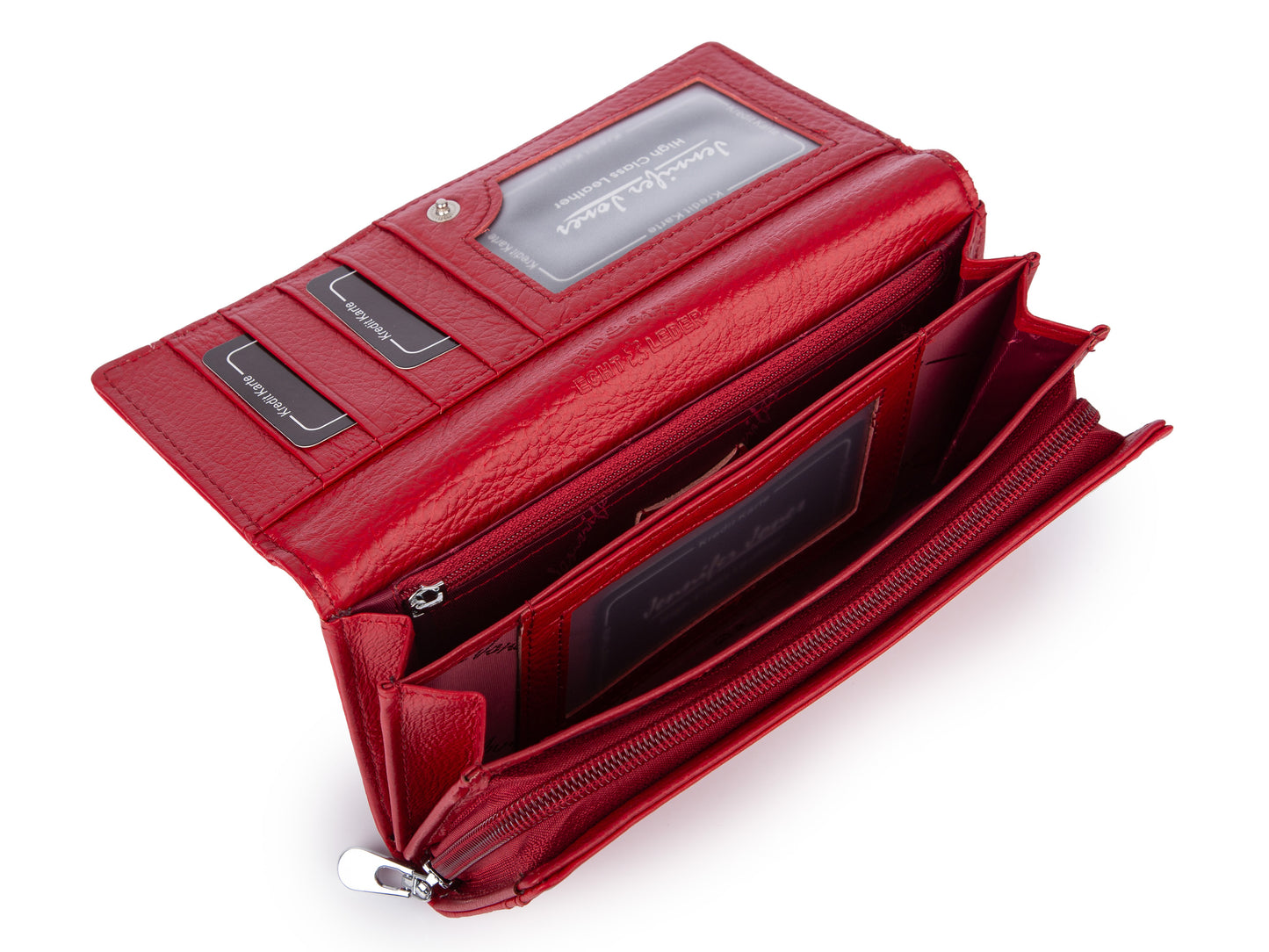 Duży Portfel Damski Skórzany RFID Czerwony Jennifer Jones na Zamek