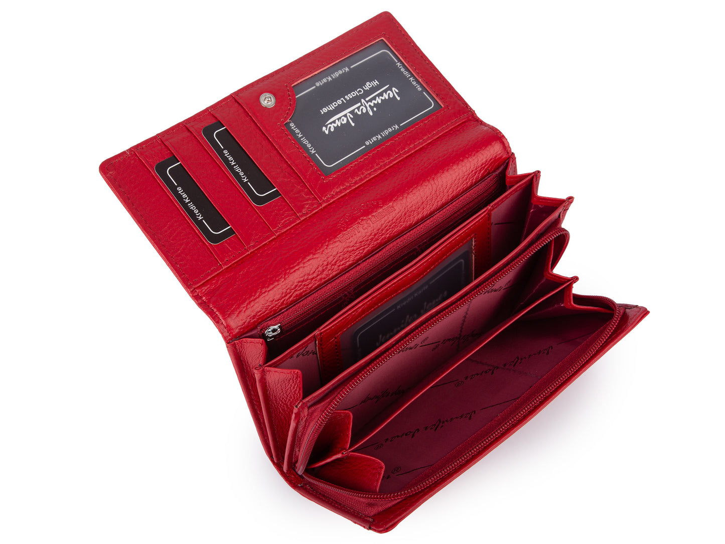 Duży Portfel Damski Skórzany RFID Czerwony Jennifer Jones na Zamek