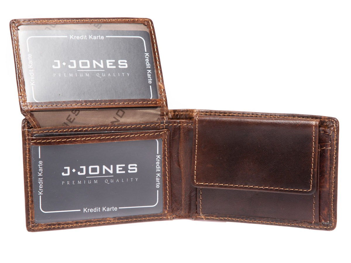 Mały portfel męski skórzany ciemny brąz RFID J. Jones