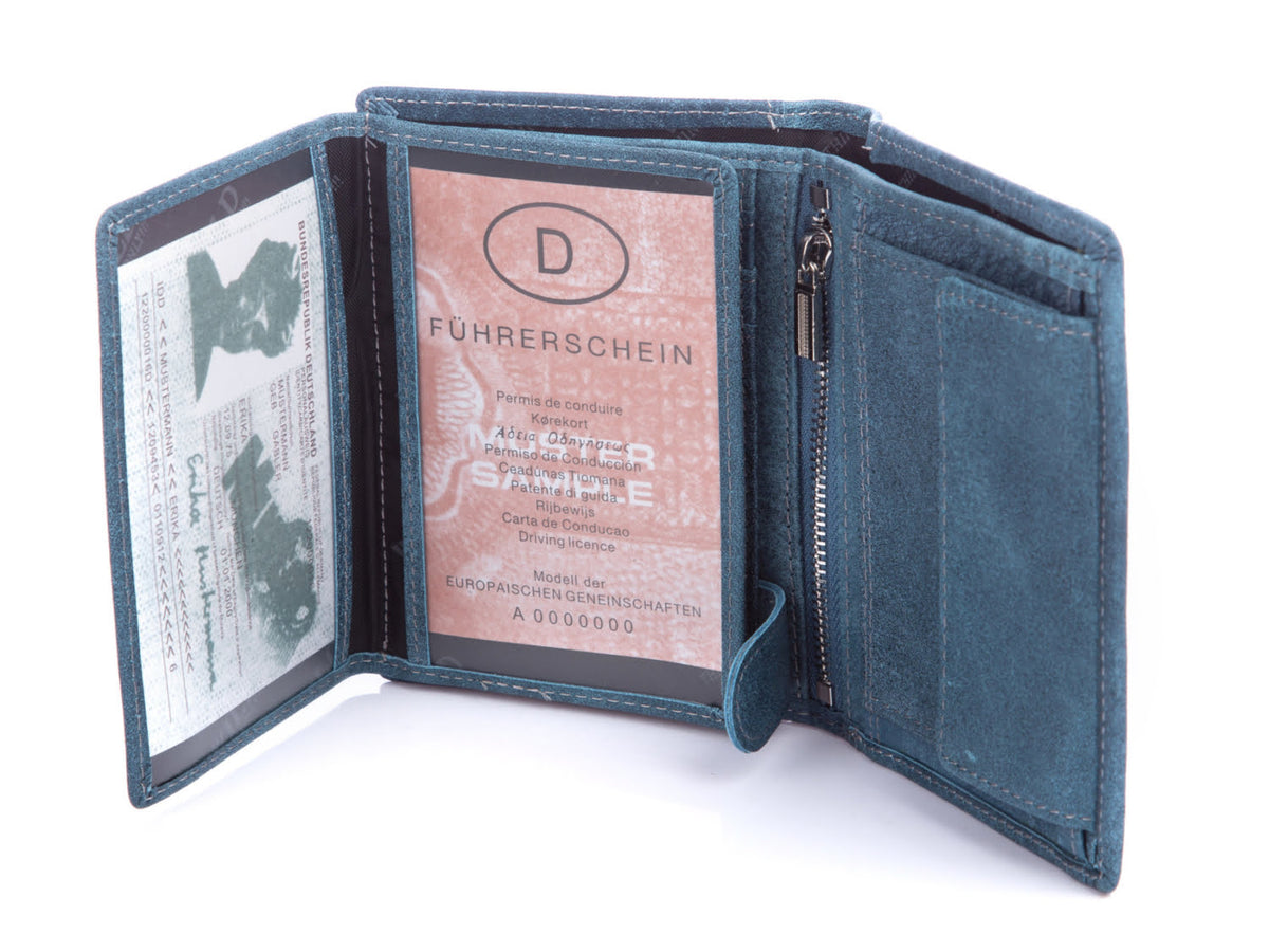 Portfel męski skórzany niebieski WILD RFID 8 kart 2 banknoty