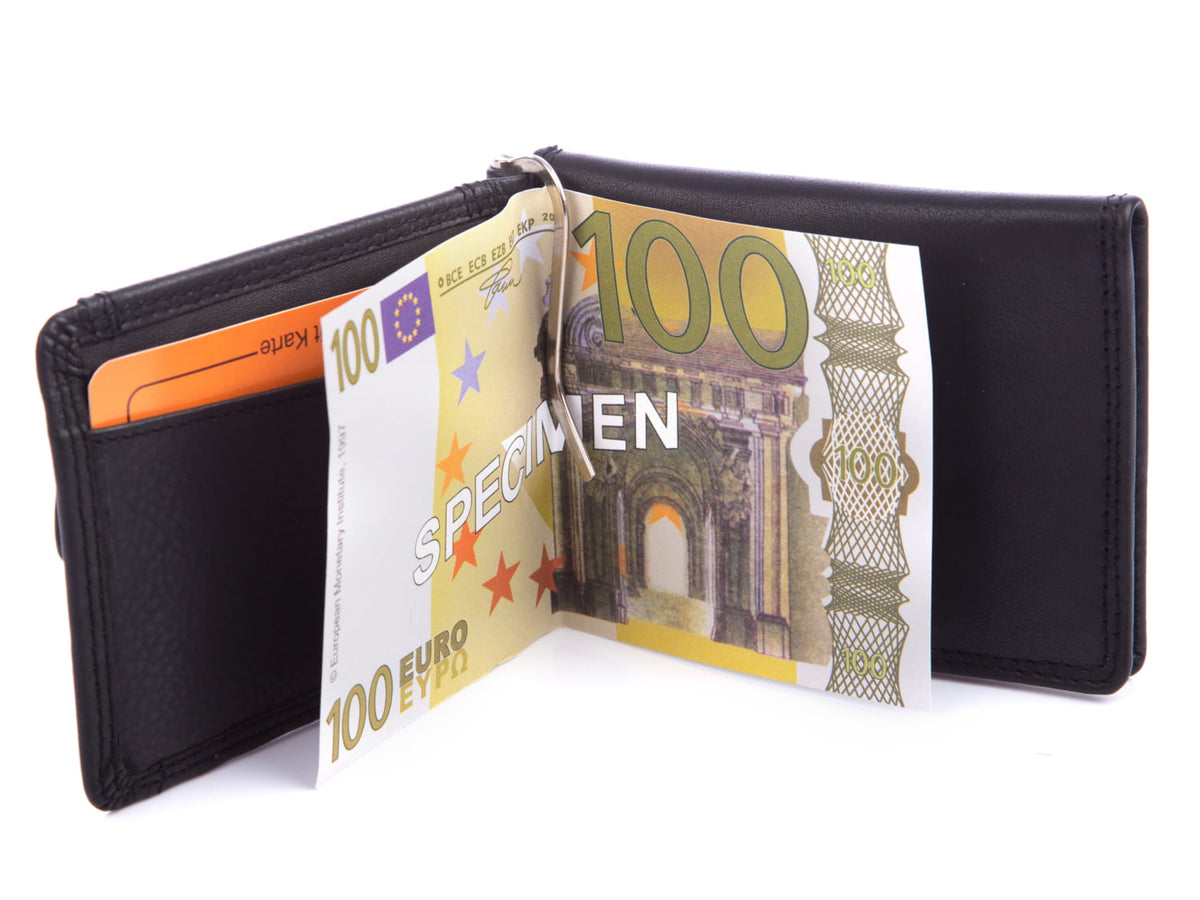 Banknotówka Money Maker czarna skórzana z klipsem RFID 9 kart
