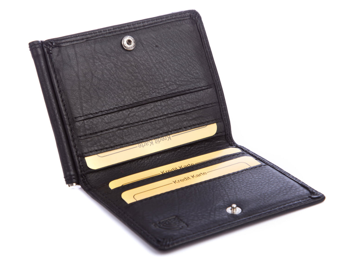 Banknotówka Money Maker czarna skórzana z klipsem RFID 9 kart