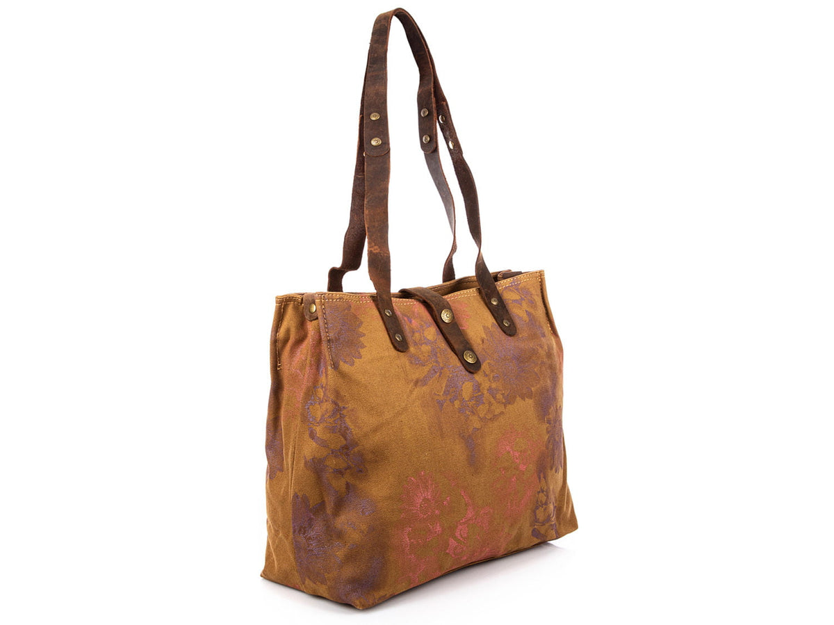 Torba damska Harold's canvas brązowa vintage A4 skórzane uchwyty