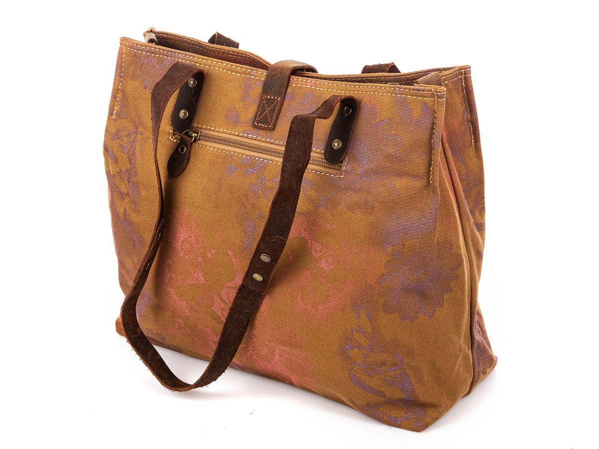 Torba damska Harold's canvas brązowa vintage A4 skórzane uchwyty
