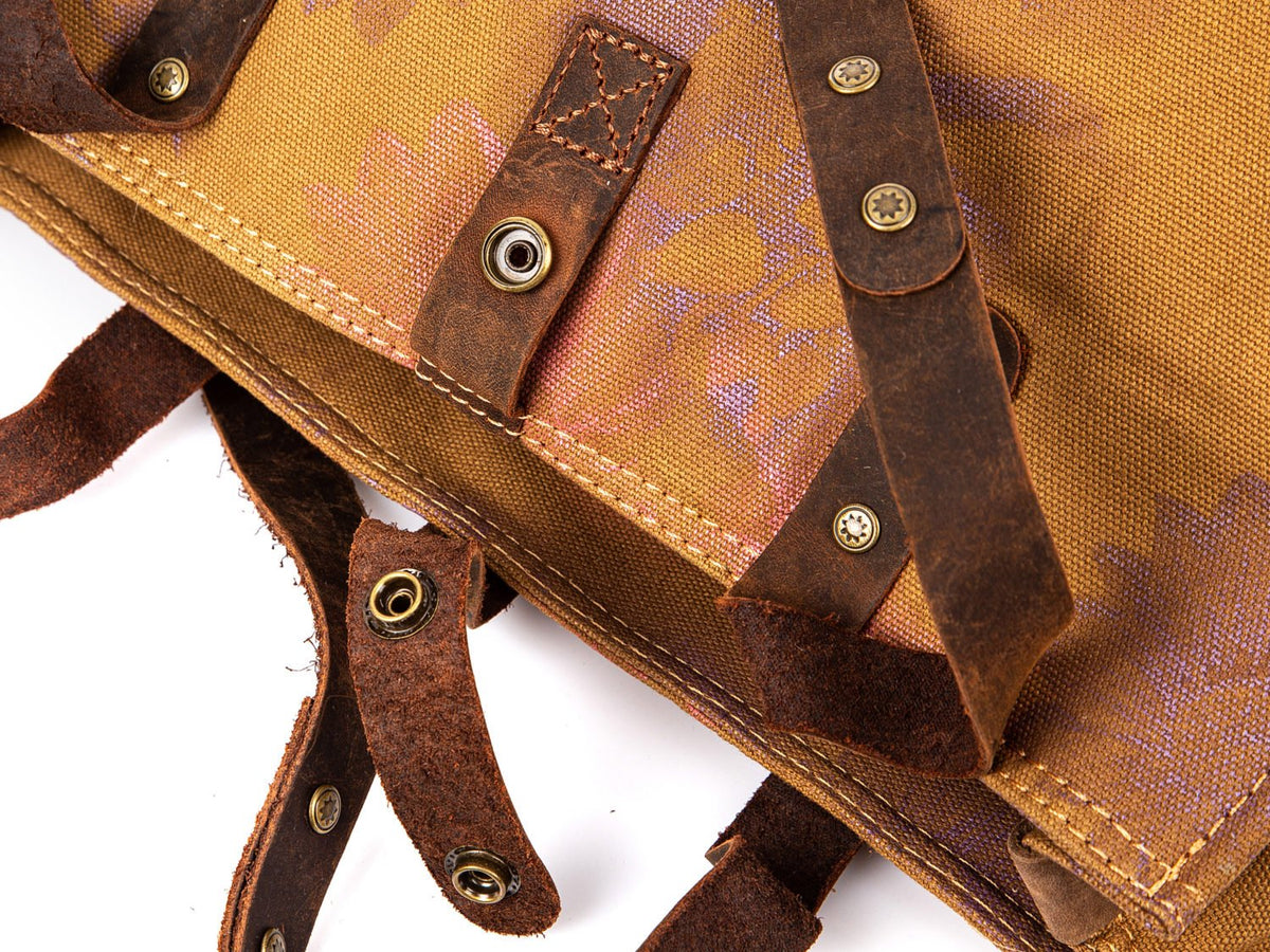 Torba damska Harold's canvas brązowa vintage A4 skórzane uchwyty