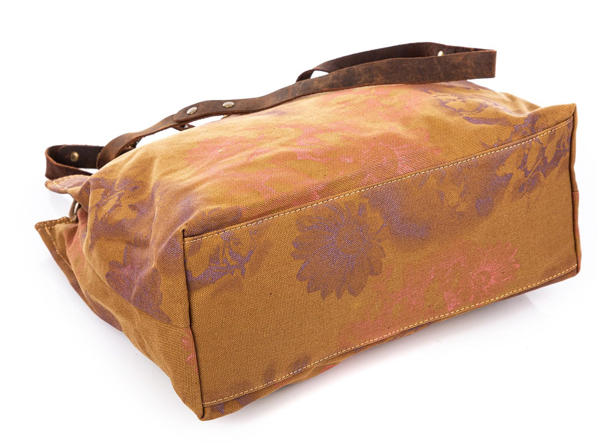 Torba damska Harold's canvas brązowa vintage A4 skórzane uchwyty