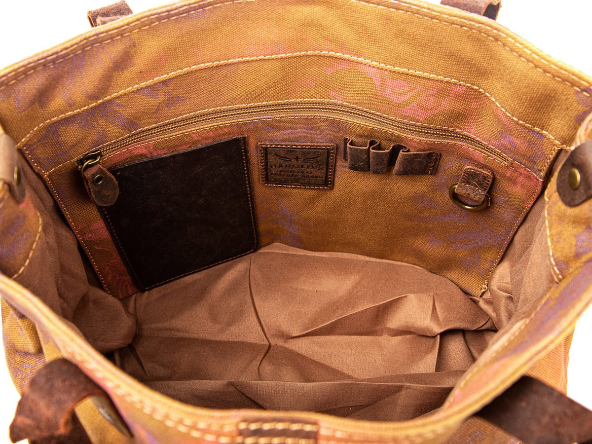 Torba damska Harold's canvas brązowa vintage A4 skórzane uchwyty
