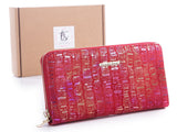 Portfel damski czerwony matowy z brokatem skóra naturalna JJ