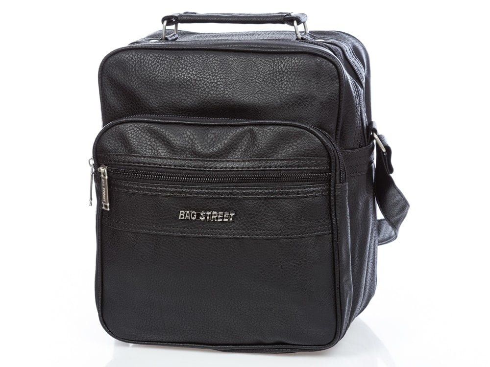 Czarna torba męska na ramię skóra ekologiczna pojemna z kieszeniami