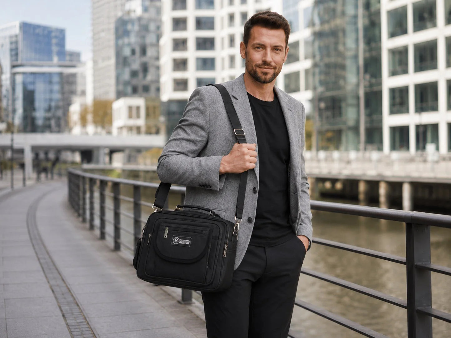 Torba męska do pracy Bellugio A4 czarna nylon 2 komory
