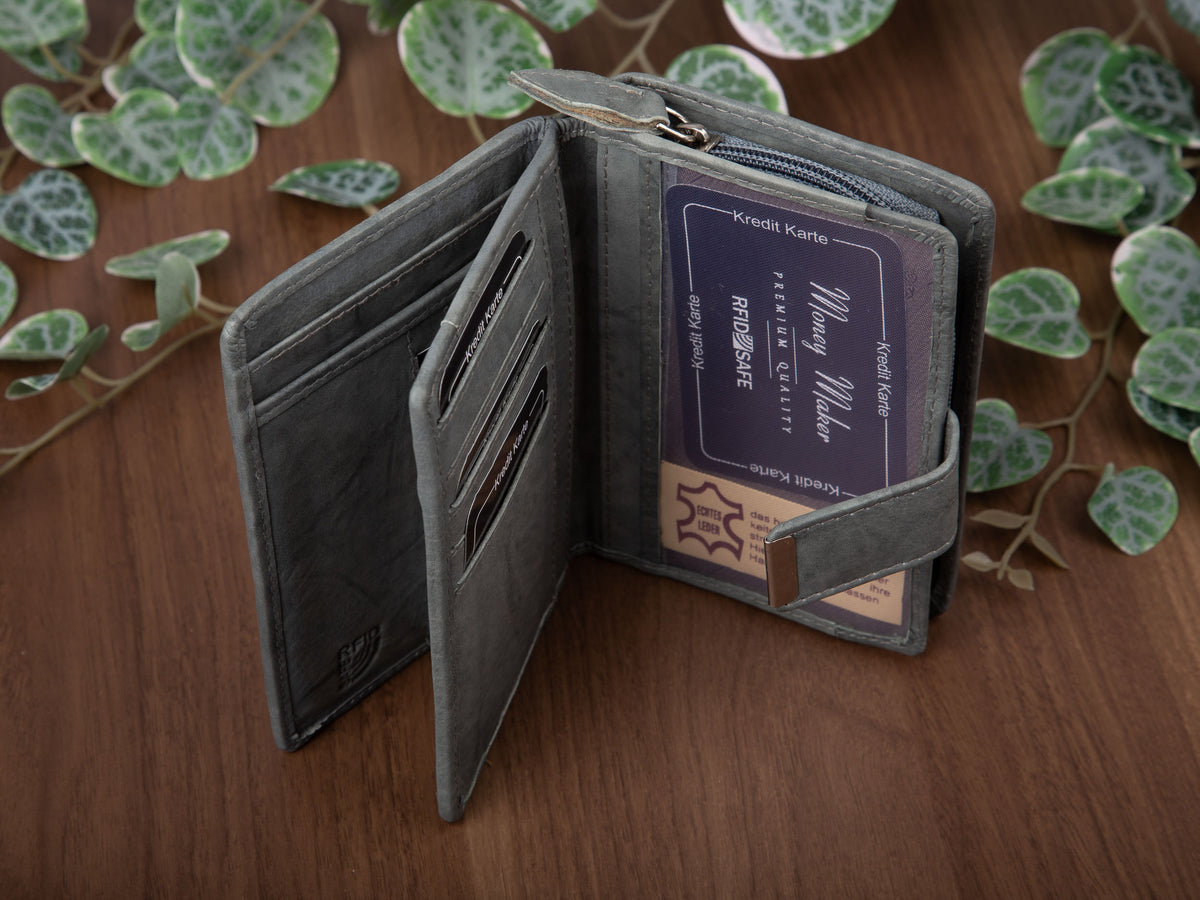 Szary portfel damski skórzany Money Maker RFID 9 kart 13,5 cm
