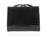Portfel damski czarny skórzany z biglem na bilon 9x7.5 cm
